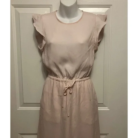 Aritzia Babaton Dress XXS Pale Pink Ruffle Sleeve‎ Drawstring Waist Casual - Picture 2 of 7